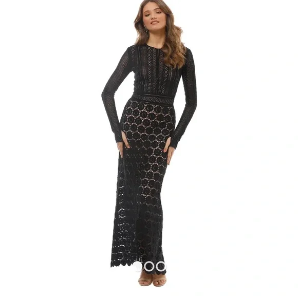 NWT Theory Arabella Black Lace Crochet Dress Gown Size 2 - Picture 2 of 8